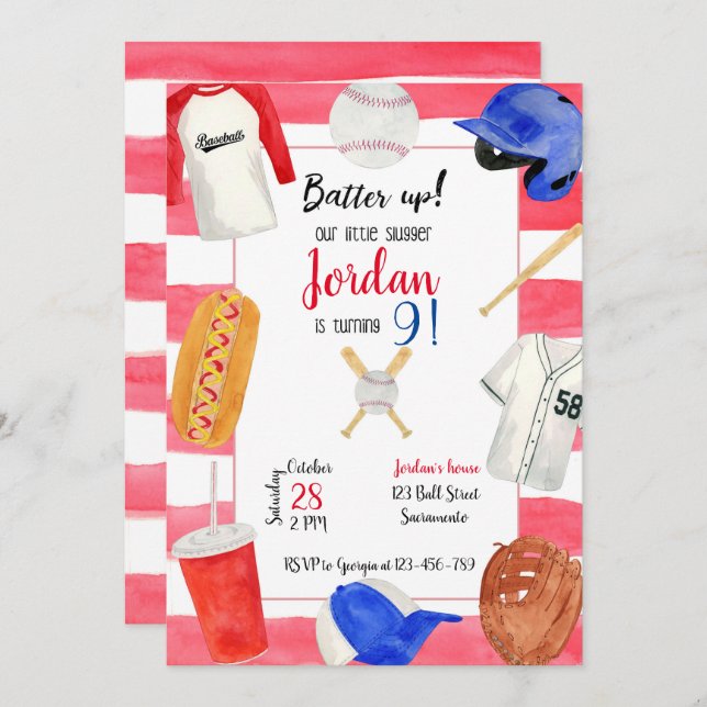 Baseball Birthday Invitation, Baseball Invitation, Einladung (Vorne/Hinten)