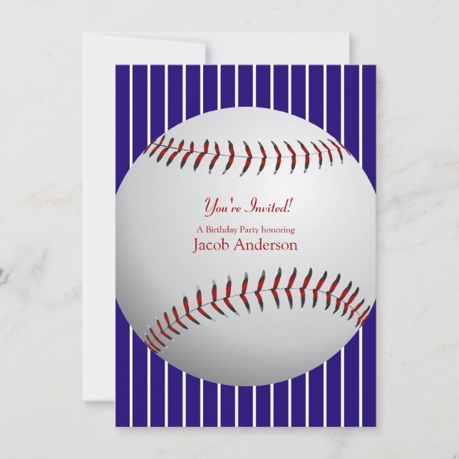 Baseball Birthday Invites (blaue Streifen) Einladung (Vorderseite)