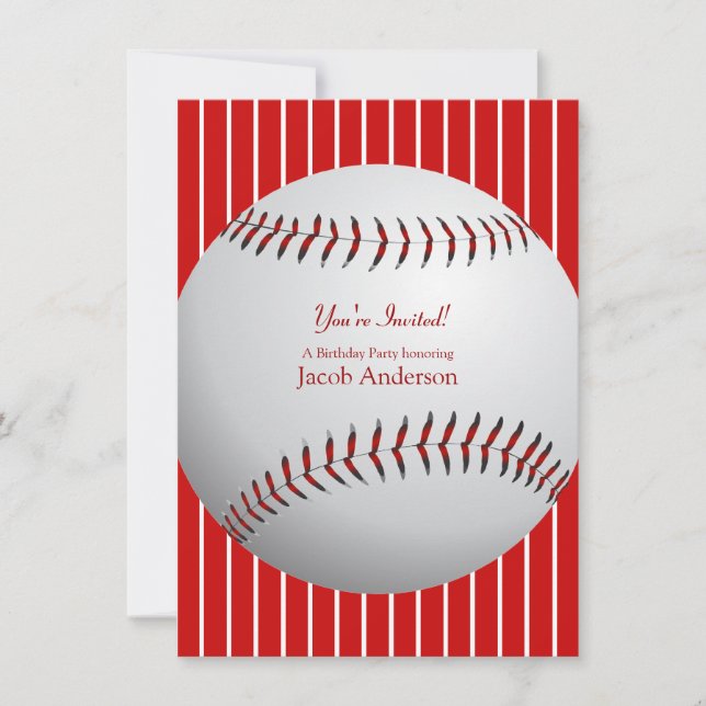 Baseball Birthday Invites (rote Streifen) Einladung (Vorderseite)