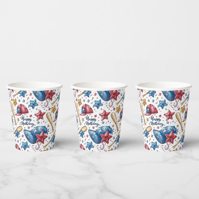 Baseball Birthday Paper Cups Tableware Party Boy Pappbecher (Multi)