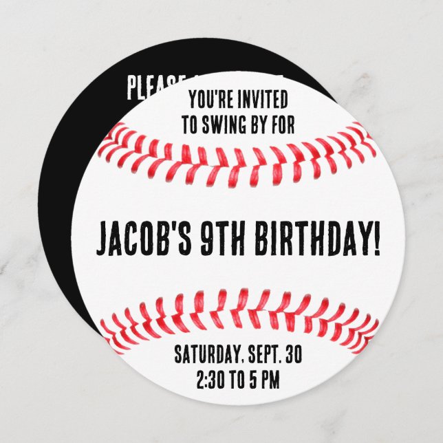 Baseball Birthday Party Individuelle Name und Info Einladung (Vorne/Hinten)