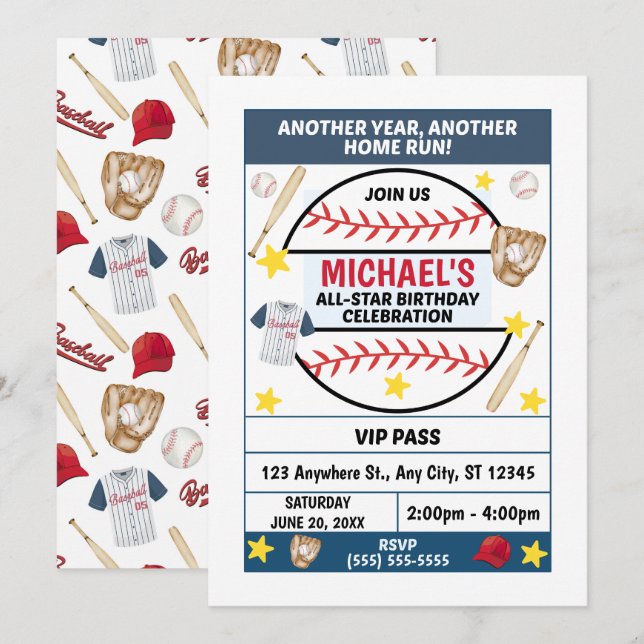 Baseball Birthday Party Invitation Einladung (Vorne/Hinten)