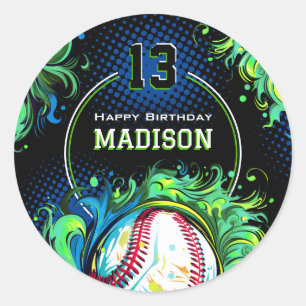 Baseball-Birthday-Party Runder Aufkleber