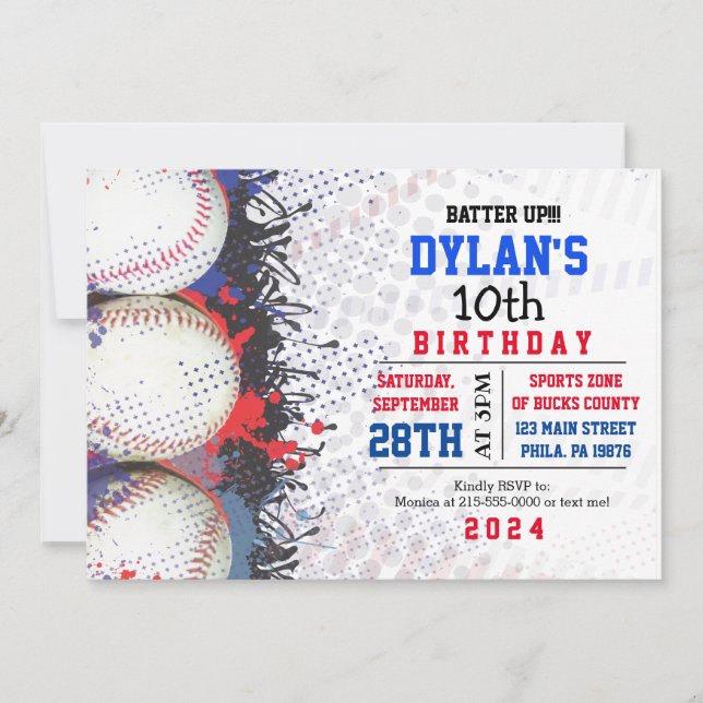 Baseball Birthday Red White & Blue Einladung (Vorderseite)