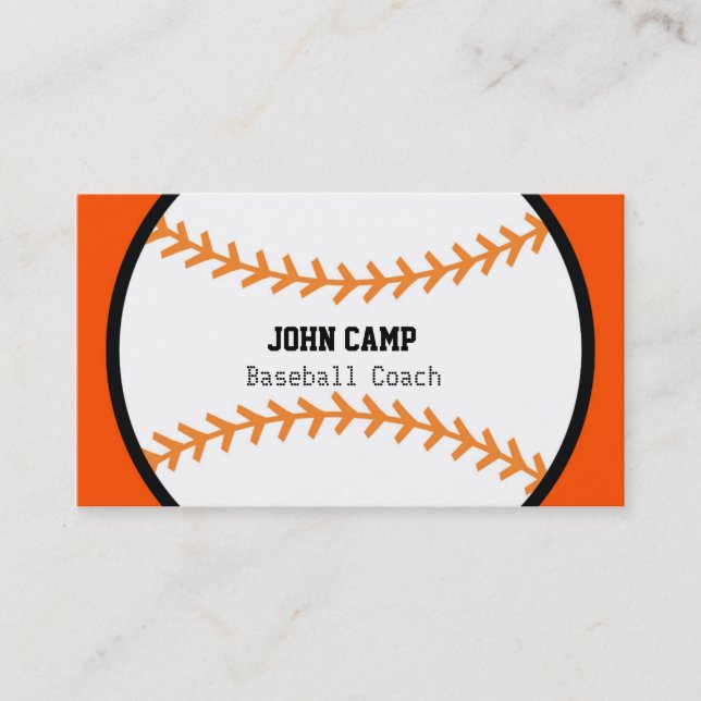 Baseball Black & Orange Coach Sports Business Card Visitenkarte (Vorderseite)