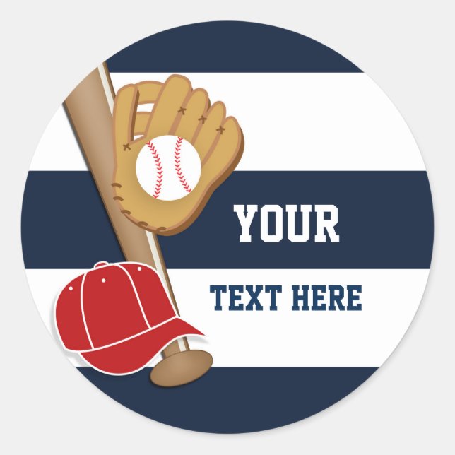 Baseball Blau Gestreifte Geburtstagsfeier Aufklebe Runder Aufkleber (Vorderseite)