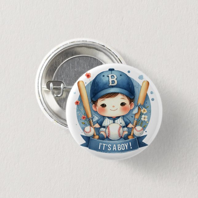 Baseball Bliss Baby Boy Ankündigung Kinderdusche Button (Vorne & Hinten)