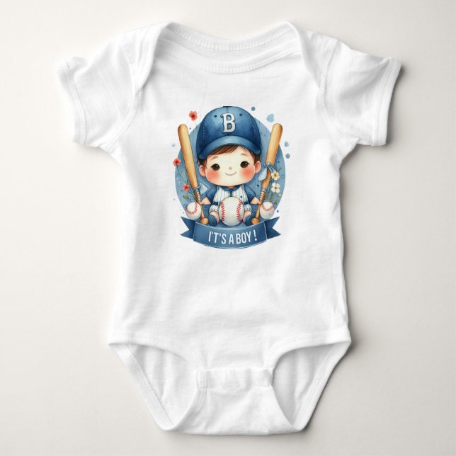 Baseball Bliss Baby Boy Ankündigung Kinderdusche Strampler (Vorderseite)