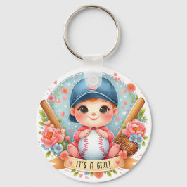 Baseball Bliss Baby Girl Ankündigung Floral Baby Schlüsselanhänger