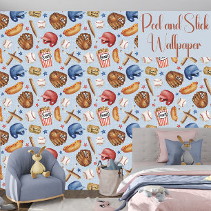 Baseball Blue and Red Sport Boys Peel and Stick Tapete