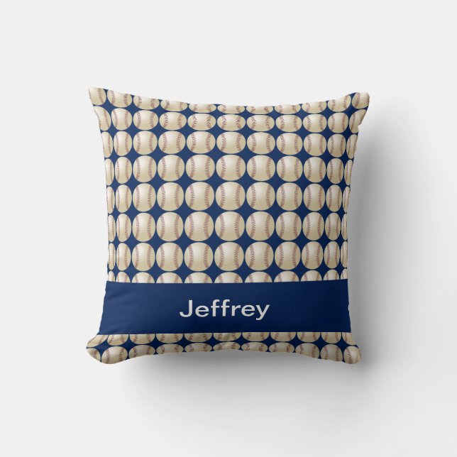 Baseball Blue Personalized Name Square Kissen (Vorderseite)