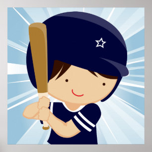 Baseball Boy Batter in Blau und Weiß Poster
