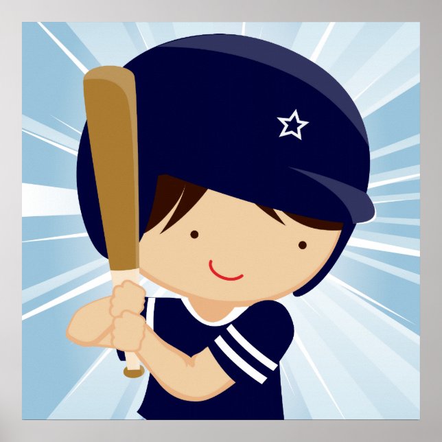 Baseball Boy Batter in Blau und Weiß Poster (Vorne)