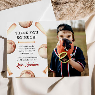 Baseball Boy Birthday Party Foto Dankeskarte