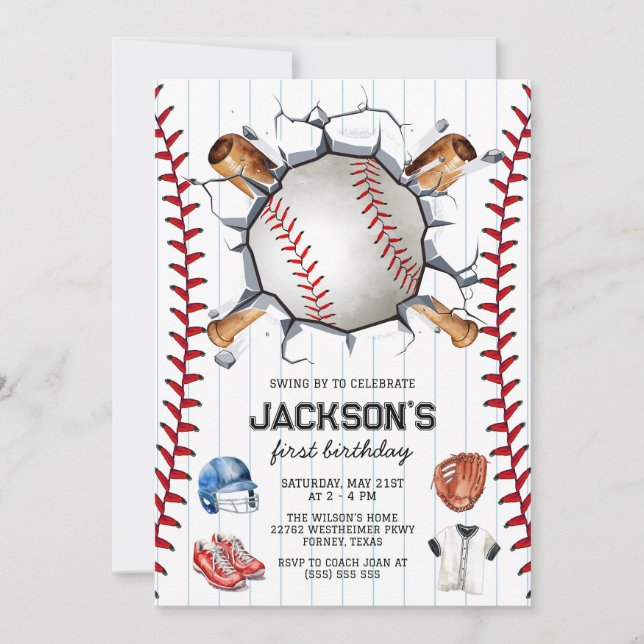 Baseball Boy Birthday Party Invitation Einladung (Vorderseite)