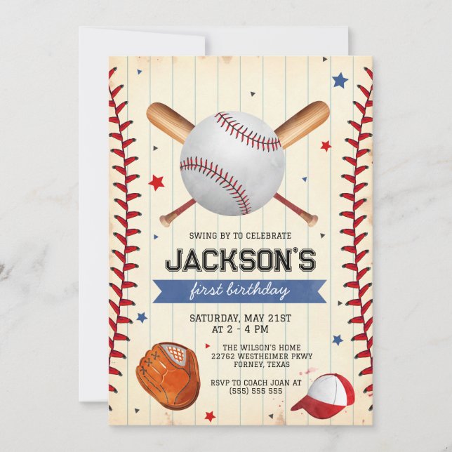 Baseball Boy Birthday Party Invitation Einladung (Vorderseite)