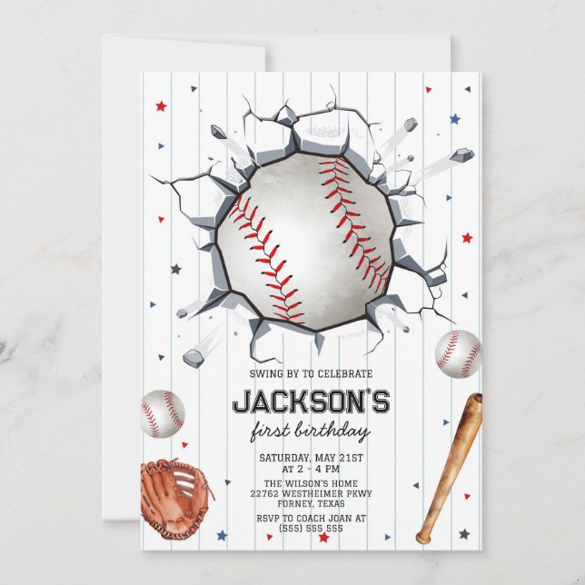 Baseball Boy Birthday Party Invitation Einladung (Vorderseite)