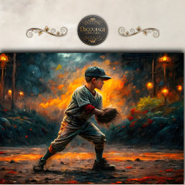 Baseball Boy Feuerlicht Szene Dekoupage Seidenpapier