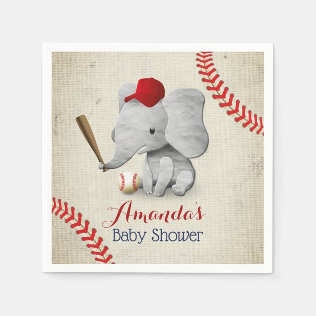Baseball Boy Niedlich Elephant Baby Dusche Serviette (Vorderseite)