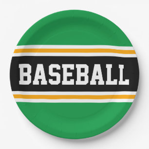 BASEBALL Bright Green Black Yellow Racing Stripes Pappteller