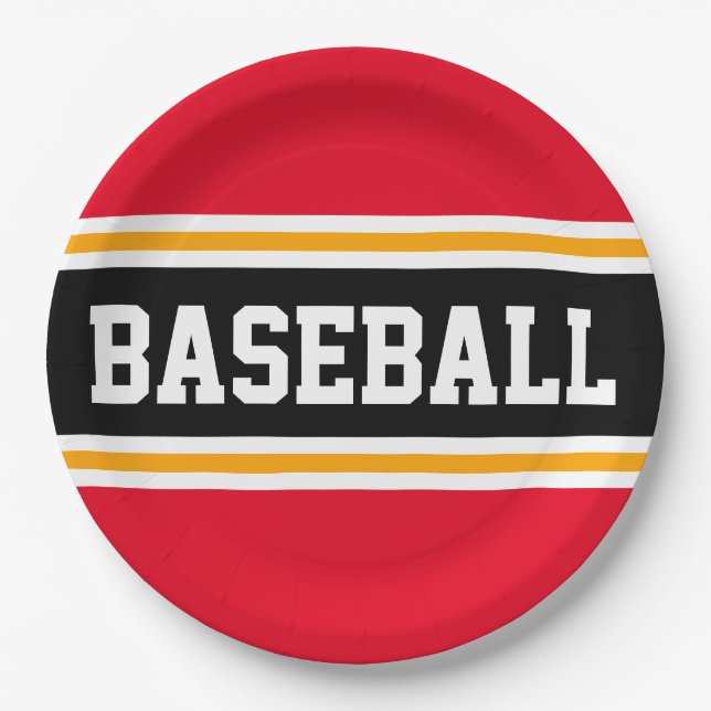 BASEBALL Bright Red Black Yellow Racing Stripes Pappteller (Vorderseite)