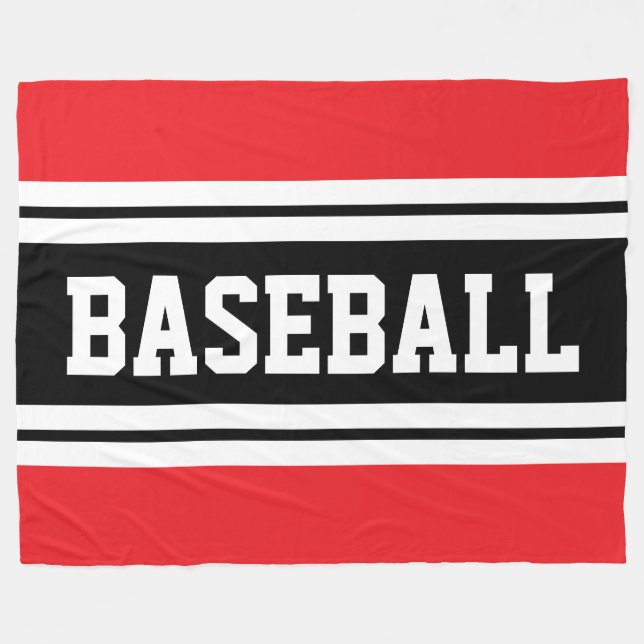BASEBALL Bright Red Schwarz-weiß Racing Stripes Fleecedecke (Vorderseite (Horizontal))