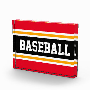 BASEBALL Bright Red Schwarz-weiß Yellow Stripes Fotoblock