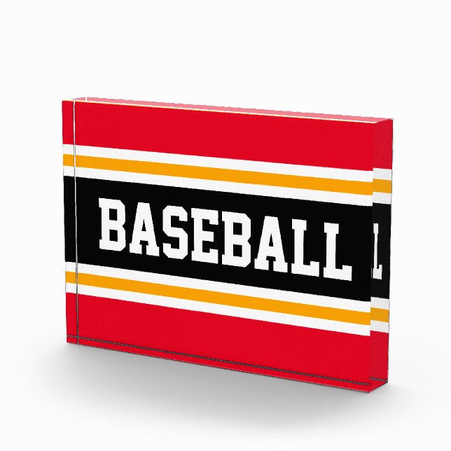 BASEBALL Bright Red Schwarz-weiß Yellow Stripes Fotoblock (Rechts)