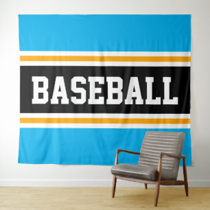 BASEBALL Bright Sky Blue Black Stripes Hintergrund Wandteppich