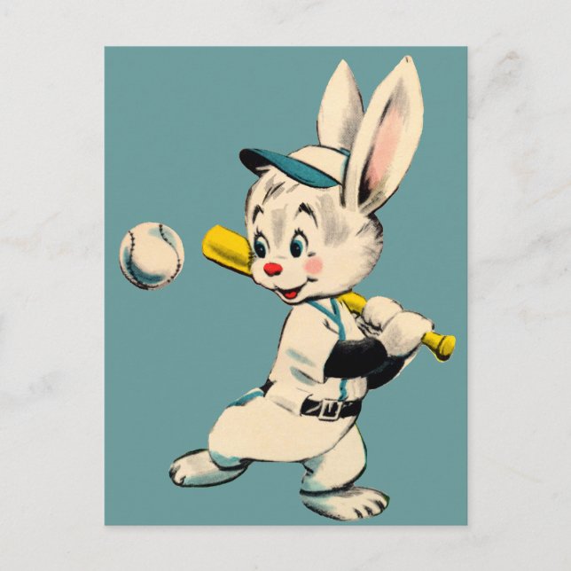 Baseball Bunny in blau Postkarte (Vorderseite)