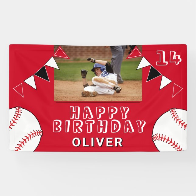 Baseball Bunting Flags Rotes Foto Geburtstag Banner (Horizontal)