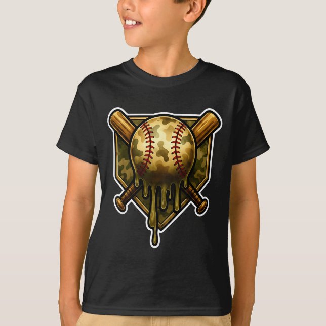 Baseball Camo Drip Ice Cream Youth Boys Srts  T-Shirt (Vorderseite)