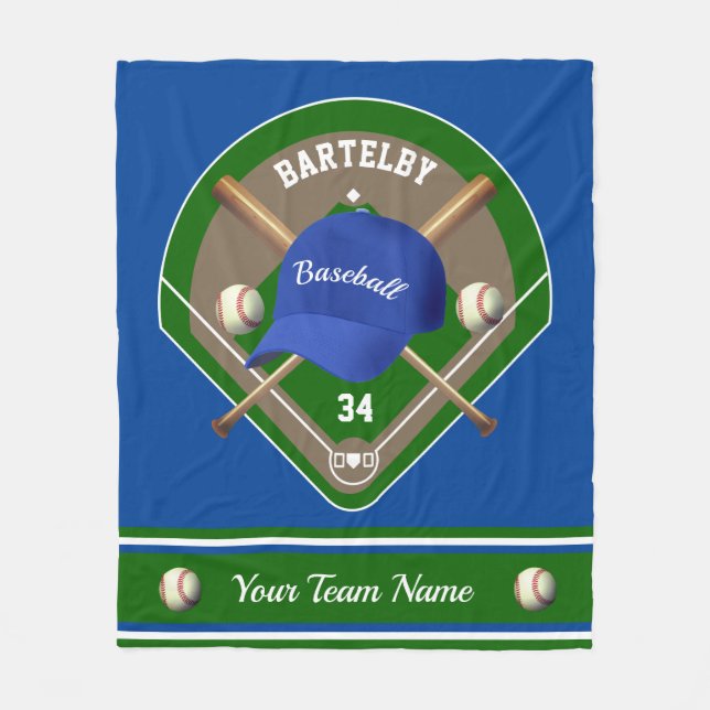 Baseball Cap Bats Diamant Name Team Fleecedecke (Vorderseite)