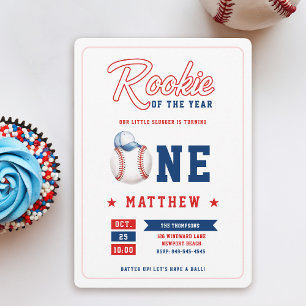 Baseball Cap Rookie Blue Red Fun Boy 1. Geburtstag Einladung