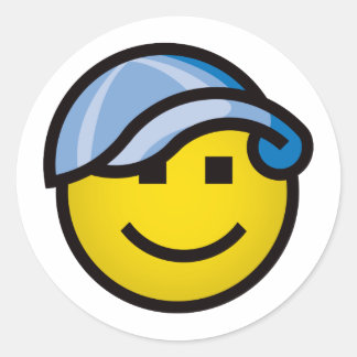 Baseball Cap Smilie - blau Runder Aufkleber