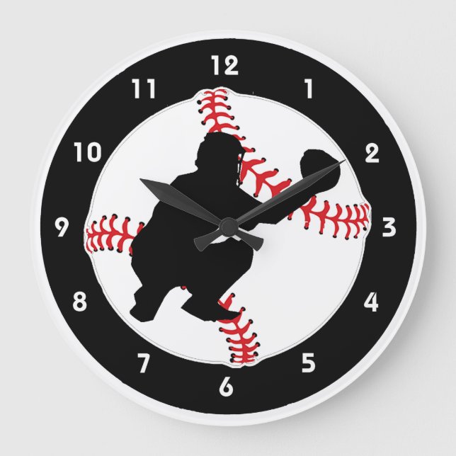 Baseball Catcher Design Wall Clock Große Wanduhr (Vorderseite)
