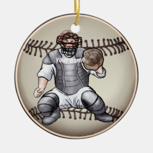 Baseball Catcher individuelles Namensornament  Keramik Ornament
