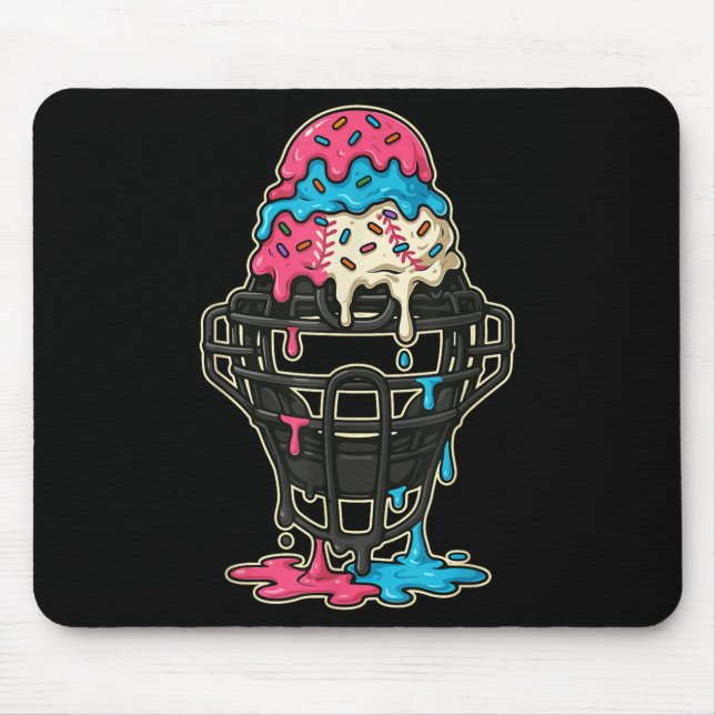 Baseball Catcher Maske Ice Creme Tropfen Baseball  Mousepad (Vorne)