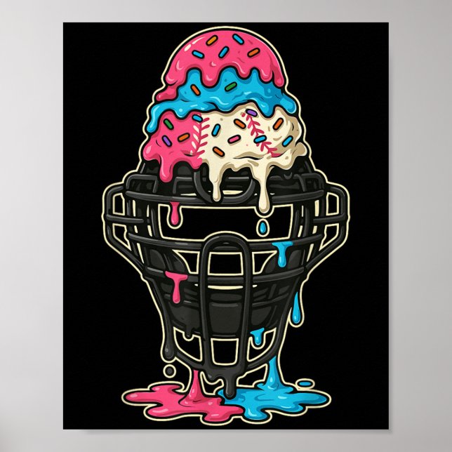 Baseball Catcher Maske Ice Creme Tropfen Baseball  Poster (Vorne)