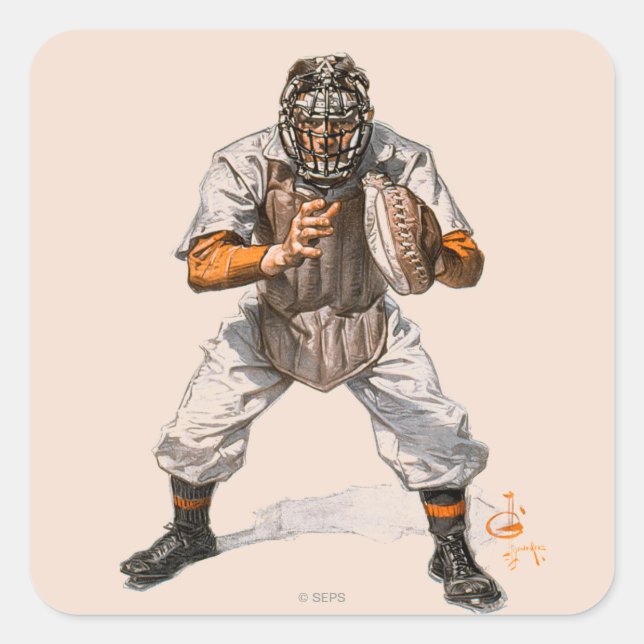 Baseball Catcher Quadratischer Aufkleber (Vorderseite)