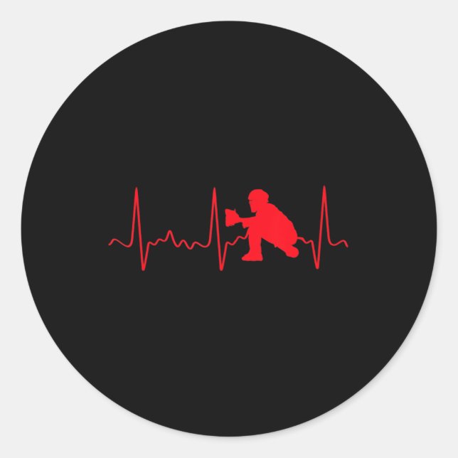 Baseball Catcher - Red Baseball Catcher Heartbeat Runder Aufkleber (Vorderseite)