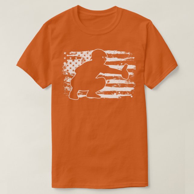 Baseball Catcher - USA-Flagge T-Shirt (Design vorne)