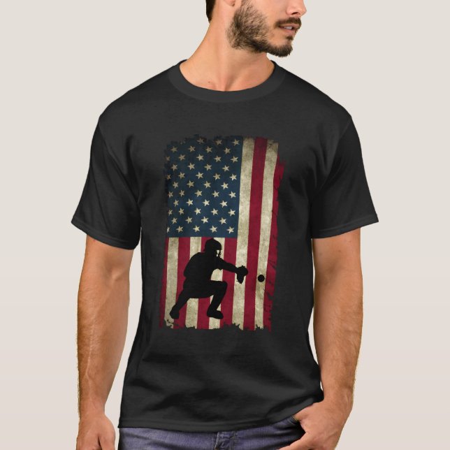 Baseball Catchers Gear American Flag Baseballin T-Shirt (Vorderseite)