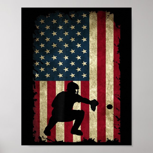 Baseball Catchers Gear Sports American Flag Klein Poster (Vorne)