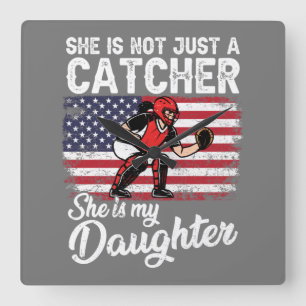 Baseball Catchers Sports US American Flag Quadratische Wanduhr