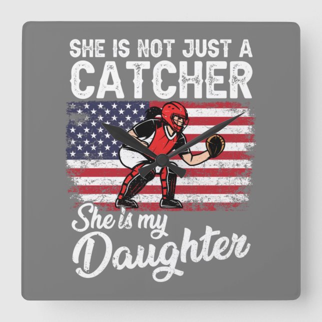 Baseball Catchers Sports US American Flag Quadratische Wanduhr (Vorderseite)