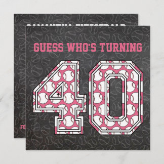 Baseball Chalkboard Pink 40. Geburtstag Party Einladung
