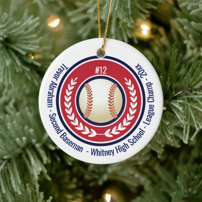 Baseball Champion Player School Red, White Blue Keramik Ornament (Baum)