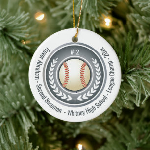 Baseball Champion Player School Silver Gray Keramik Ornament