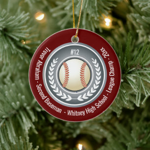 Baseball Champion Player School Silver Gray Red Keramik Ornament